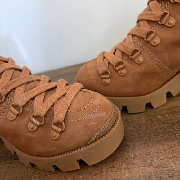 SHUTZ Zayane Chunky Brown Size 6 Combat Suede Heeled Boots Lace Up Zip - Picture 5 of 7